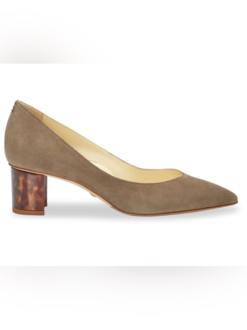 Suede Pointed Toe Block Heel Pumps - Taupe